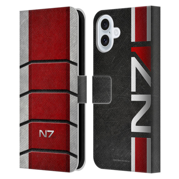 EA Bioware Mass Effect Graphics N7 Logo Armor Leather Book Wallet Case Cover For Apple iPhone 16 Plus