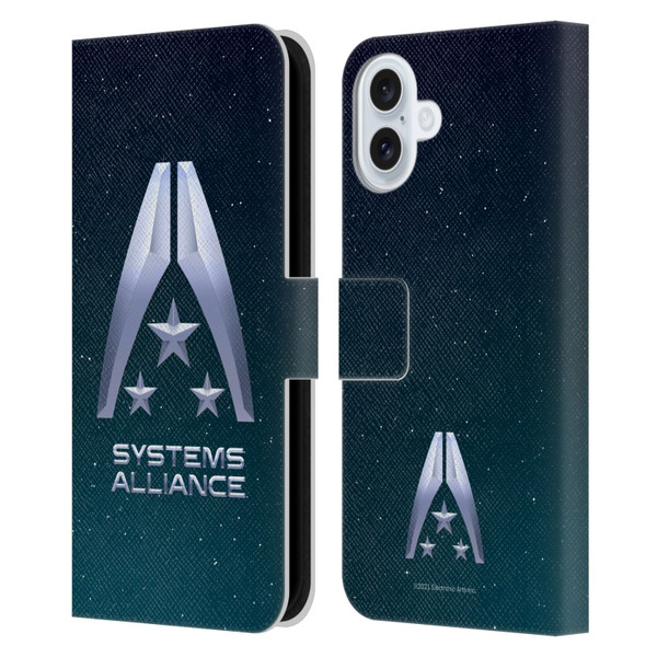 EA Bioware Mass Effect Graphics Systems Alliance Logo Leather Book Wallet Case Cover For Apple iPhone 16 Plus