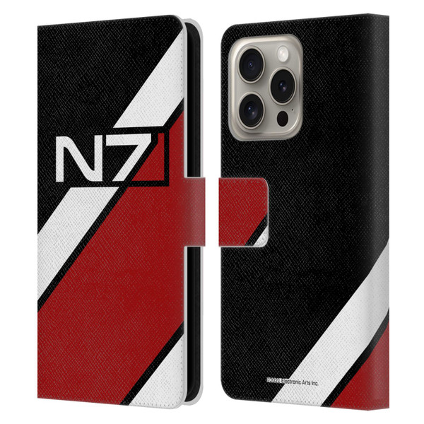 EA Bioware Mass Effect Graphics N7 Logo Stripes Leather Book Wallet Case Cover For Apple iPhone 16 Pro