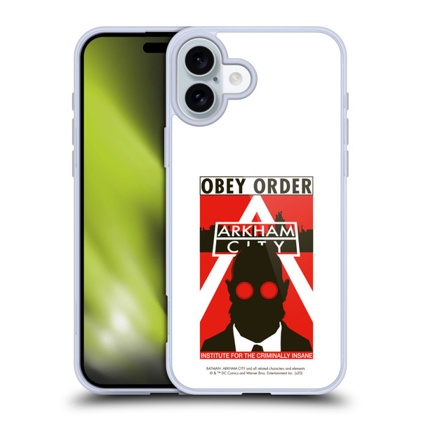 Batman Arkham City Graphics Hugo Strange Obey Order Soft Gel Case for Apple iPhone 16 Plus