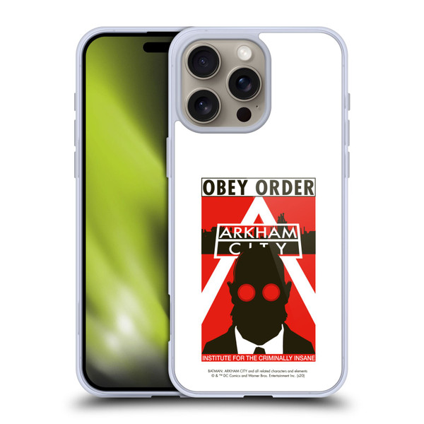 Batman Arkham City Graphics Hugo Strange Obey Order Soft Gel Case for Apple iPhone 16 Pro Max
