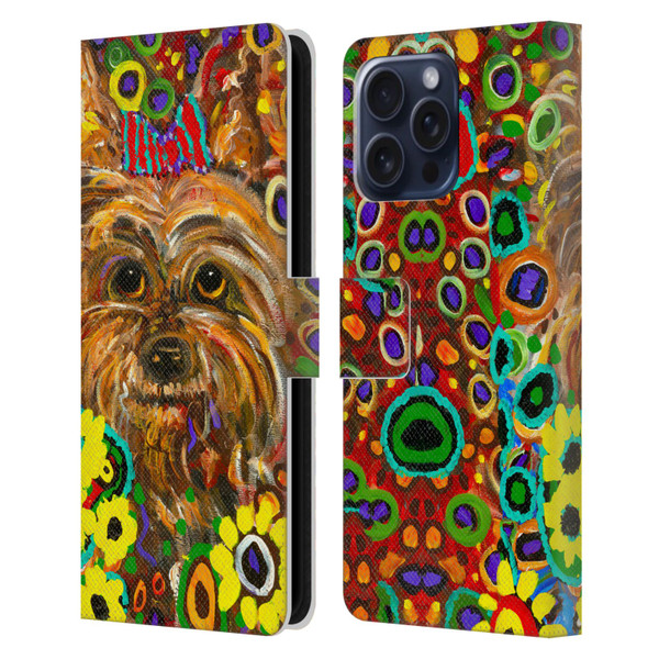 Mad Dog Art Gallery Dogs 2 Yorkie Leather Book Wallet Case Cover For Apple iPhone 16 Pro Max