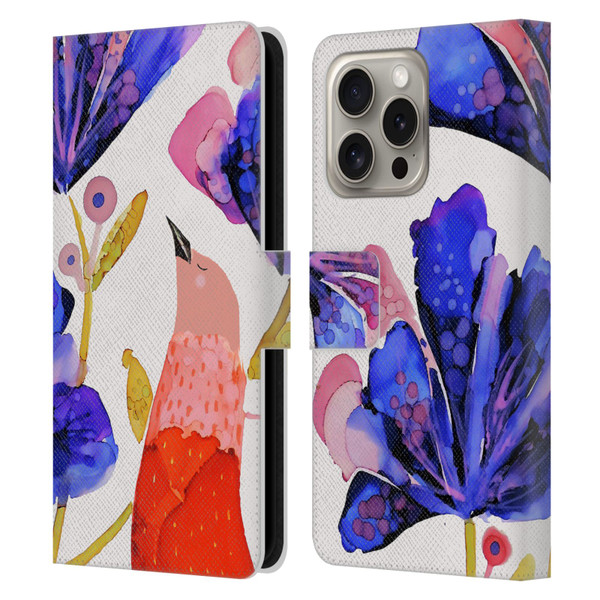 Sylvie Demers Birds 3 Red Leather Book Wallet Case Cover For Apple iPhone 16 Pro