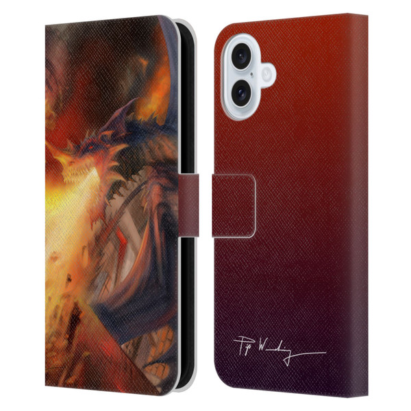 Piya Wannachaiwong Dragons Of Fire Blast Leather Book Wallet Case Cover For Apple iPhone 16 Plus