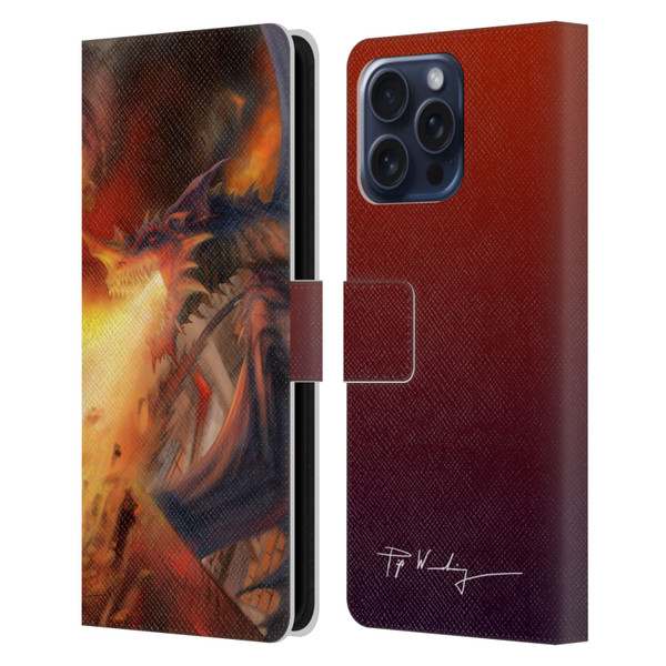Piya Wannachaiwong Dragons Of Fire Blast Leather Book Wallet Case Cover For Apple iPhone 16 Pro Max