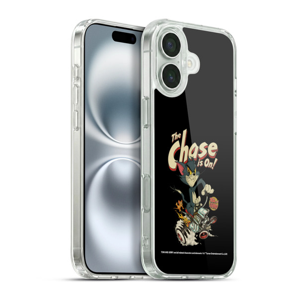 Tom and Jerry Typography Art The Chase Is On Soft Gel Case for Apple iPhone 16 Plus & MagSafe