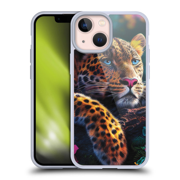 Michael David Ward Animals Reclining Leopard Soft Gel Case for Apple iPhone 13 Mini