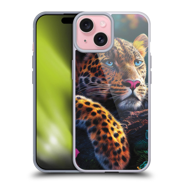 Michael David Ward Animals Reclining Leopard Soft Gel Case for Apple iPhone 15