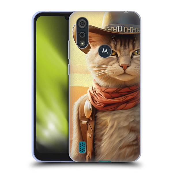 Michael David Ward Animals Kitty Cowboy Soft Gel Case for Motorola Moto E6s (2020)