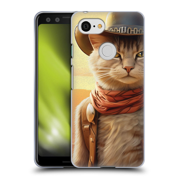 Michael David Ward Animals Kitty Cowboy Soft Gel Case for Google Pixel 3