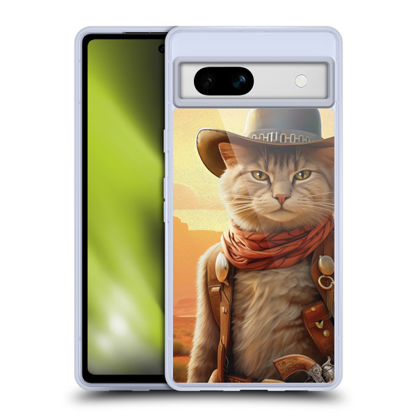 Michael David Ward Animals Kitty Cowboy Soft Gel Case for Google Pixel 7a