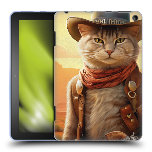 Michael David Ward Animals Kitty Cowboy Soft Gel Case for Amazon Fire HD 8/Fire HD 8 Plus 2020