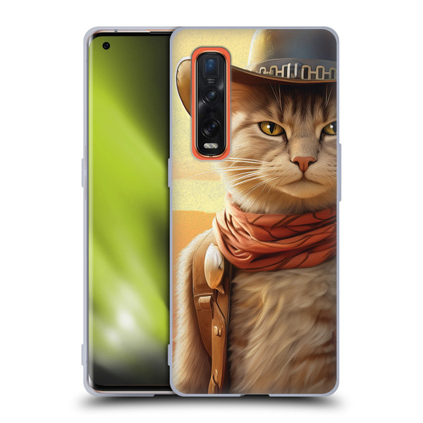 Michael David Ward Animals Kitty Cowboy Soft Gel Case for OPPO Find X2 Pro 5G