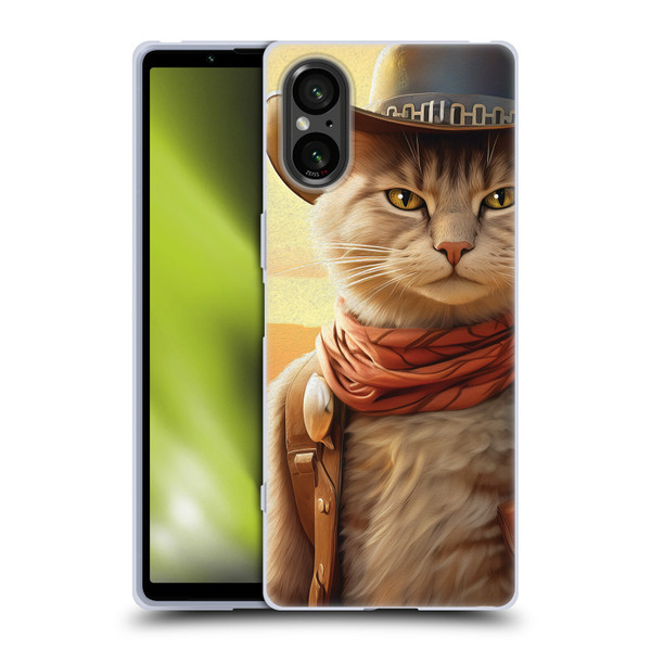 Michael David Ward Animals Kitty Cowboy Soft Gel Case for Sony Xperia 5 V 5G