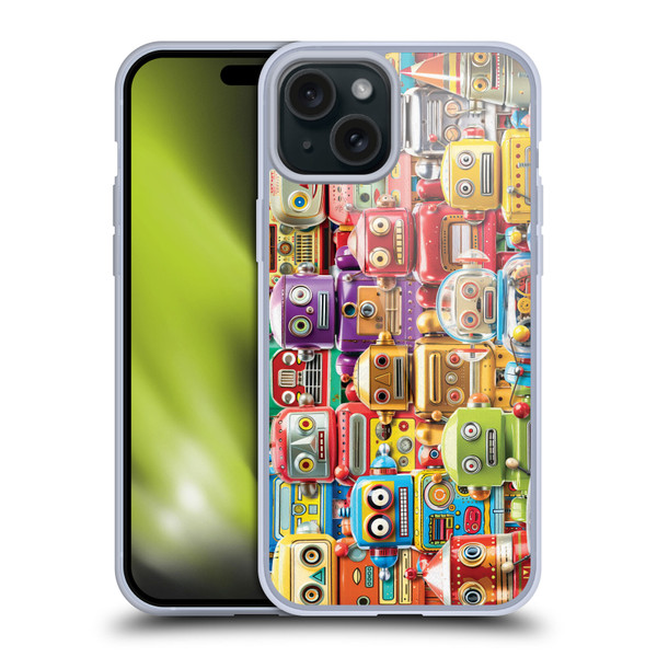 Michael David Ward Fantasy & Whimsical Toy Robots Soft Gel Case for Apple iPhone 15 Plus