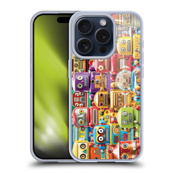 Michael David Ward Fantasy & Whimsical Toy Robots Soft Gel Case for Apple iPhone 15 Pro