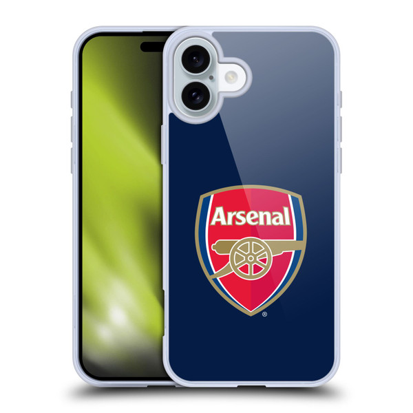 Arsenal FC Crest 2 Full Colour Blue Soft Gel Case for Apple iPhone 16 Plus & MagSafe