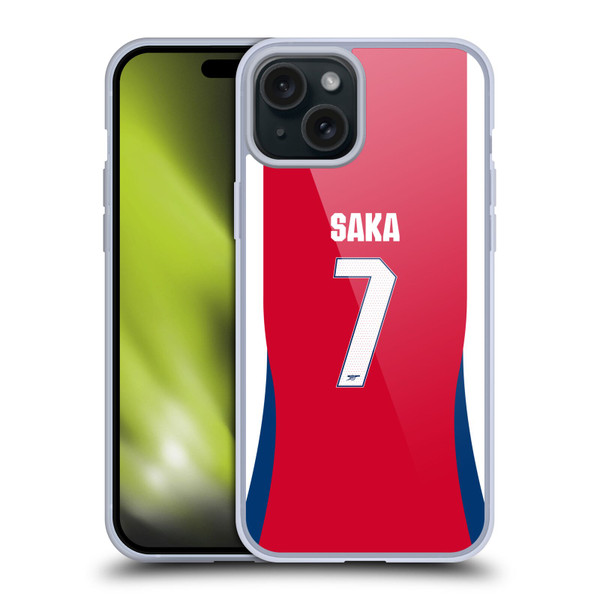 Arsenal FC 2024/25 Players Home Kit Bukayo Saka Soft Gel Case for Apple iPhone 15 Plus