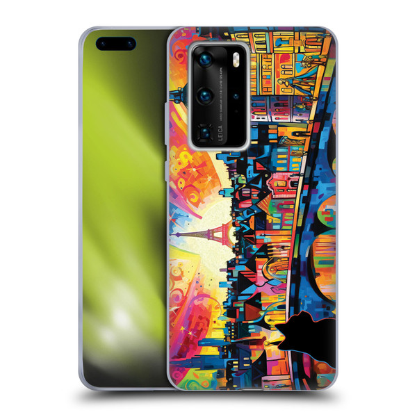 Michael David Ward Psychedelic Art Midnight Cat In Paris Soft Gel Case for Huawei P40 Pro / P40 Pro Plus 5G
