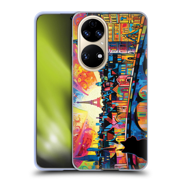 Michael David Ward Psychedelic Art Midnight Cat In Paris Soft Gel Case for Huawei P50