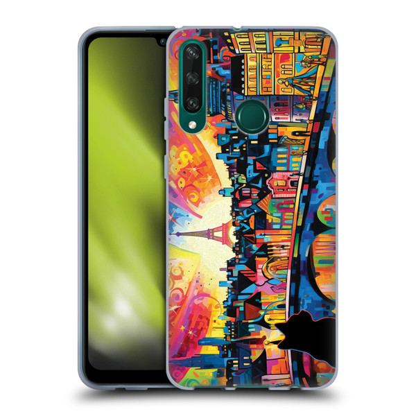 Michael David Ward Psychedelic Art Midnight Cat In Paris Soft Gel Case for Huawei Y6p