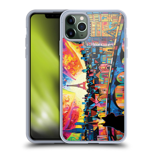 Michael David Ward Psychedelic Art Midnight Cat In Paris Soft Gel Case for Apple iPhone 11 Pro Max