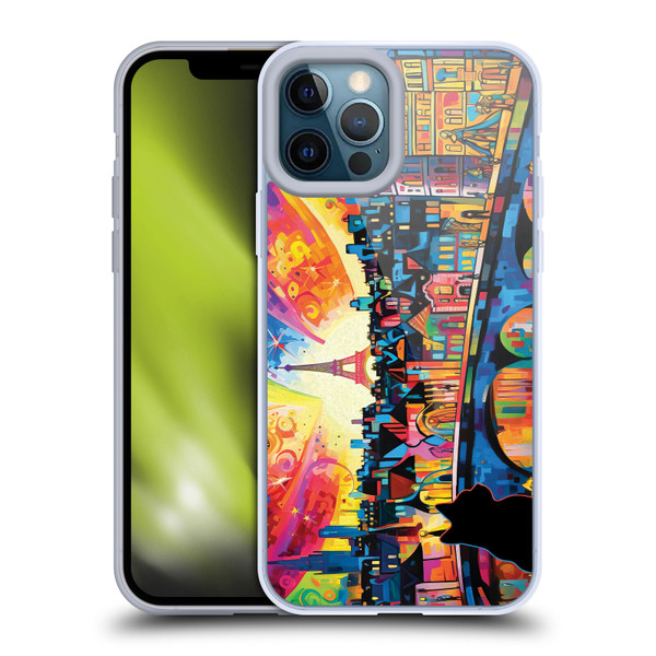 Michael David Ward Psychedelic Art Midnight Cat In Paris Soft Gel Case for Apple iPhone 12 Pro Max