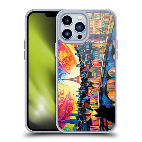 Michael David Ward Psychedelic Art Midnight Cat In Paris Soft Gel Case for Apple iPhone 13 Pro Max
