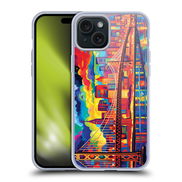 Michael David Ward Psychedelic Art Midnight In San Francisco Soft Gel Case for Apple iPhone 15 Plus