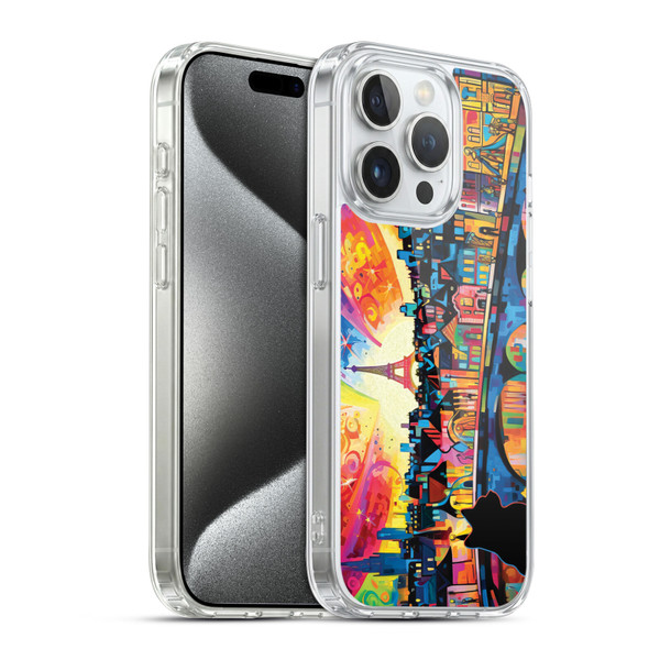 Michael David Ward Psychedelic Art Midnight Cat In Paris Soft Gel Case for Apple iPhone 15 Pro & MagSafe