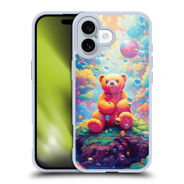 Michael David Ward Psychedelic Art Teddy Bear In Wonderland Soft Gel Case for Apple iPhone 16