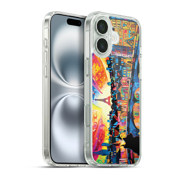 Michael David Ward Psychedelic Art Midnight Cat In Paris Soft Gel Case for Apple iPhone 16 Plus & MagSafe