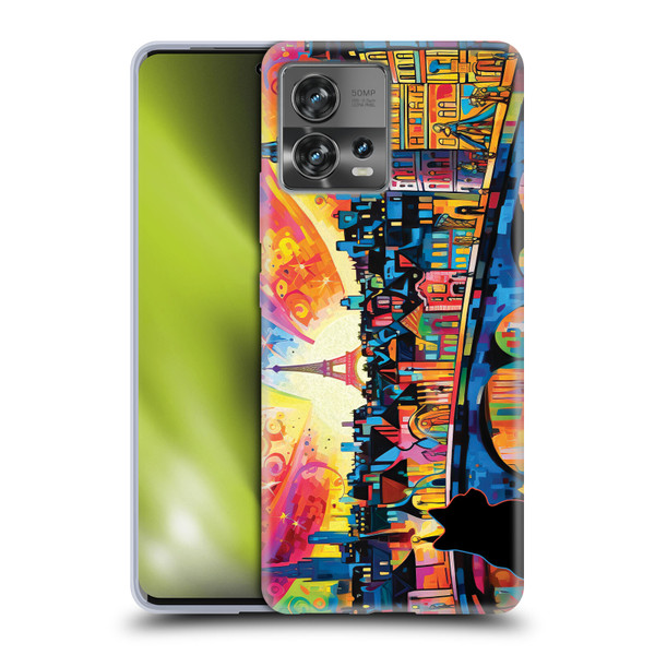 Michael David Ward Psychedelic Art Midnight Cat In Paris Soft Gel Case for Motorola Moto Edge 30 Fusion
