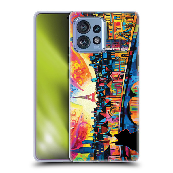 Michael David Ward Psychedelic Art Midnight Cat In Paris Soft Gel Case for Motorola Moto Edge 40 Pro