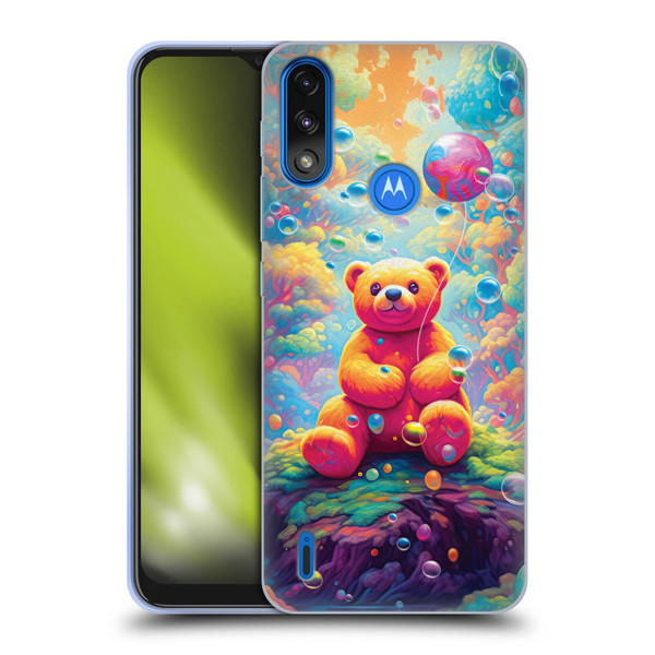 Michael David Ward Psychedelic Art Teddy Bear In Wonderland Soft Gel Case for Motorola Moto E7 Power / Moto E7i Power
