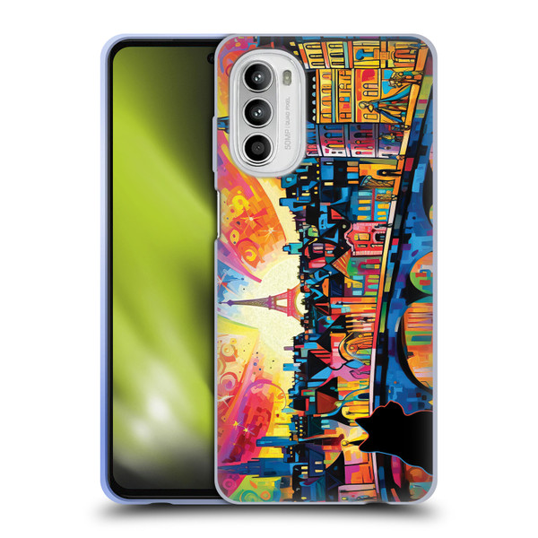 Michael David Ward Psychedelic Art Midnight Cat In Paris Soft Gel Case for Motorola Moto G52