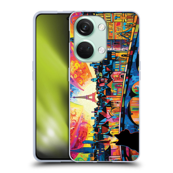 Michael David Ward Psychedelic Art Midnight Cat In Paris Soft Gel Case for OnePlus Nord 3 5G
