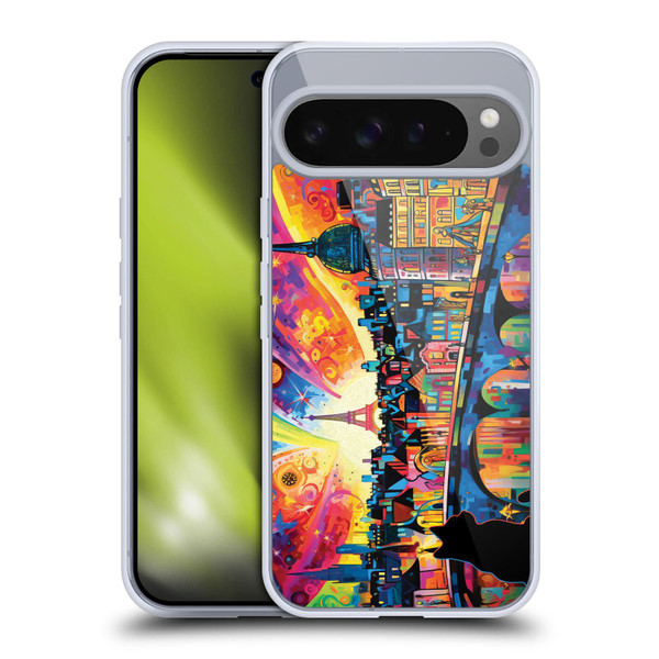 Michael David Ward Psychedelic Art Midnight Cat In Paris Soft Gel Case for Google Pixel 9 Pro XL