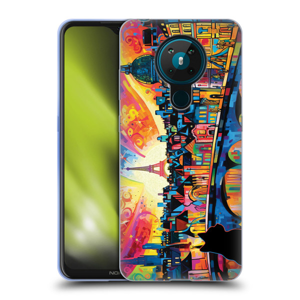 Michael David Ward Psychedelic Art Midnight Cat In Paris Soft Gel Case for Nokia 5.3