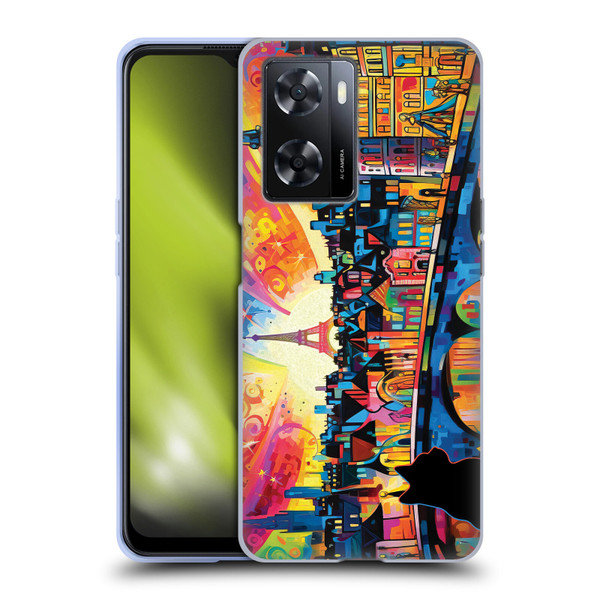 Michael David Ward Psychedelic Art Midnight Cat In Paris Soft Gel Case for OPPO A57s