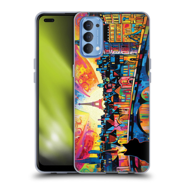 Michael David Ward Psychedelic Art Midnight Cat In Paris Soft Gel Case for OPPO Reno 4 5G