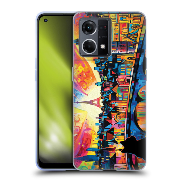Michael David Ward Psychedelic Art Midnight Cat In Paris Soft Gel Case for OPPO Reno8 4G