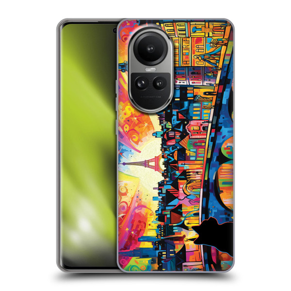 Michael David Ward Psychedelic Art Midnight Cat In Paris Soft Gel Case for OPPO Reno10 5G / Reno10 Pro 5G