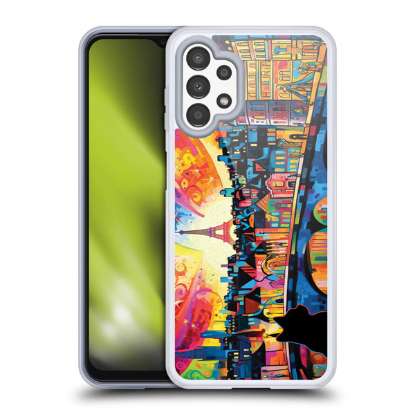 Michael David Ward Psychedelic Art Midnight Cat In Paris Soft Gel Case for Samsung Galaxy A13 (2022)