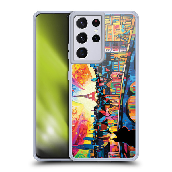 Michael David Ward Psychedelic Art Midnight Cat In Paris Soft Gel Case for Samsung Galaxy S21 Ultra 5G