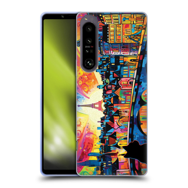 Michael David Ward Psychedelic Art Midnight Cat In Paris Soft Gel Case for Sony Xperia 1 IV