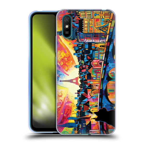 Michael David Ward Psychedelic Art Midnight Cat In Paris Soft Gel Case for Xiaomi Redmi 9A / Redmi 9AT