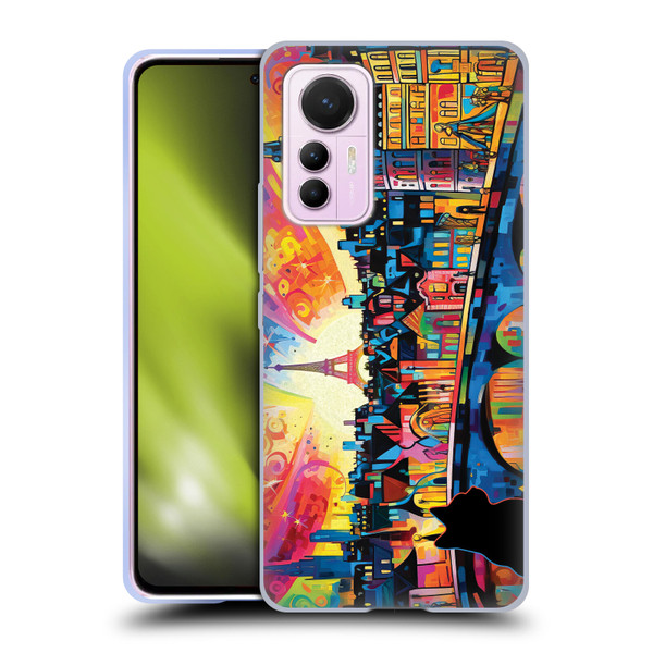 Michael David Ward Psychedelic Art Midnight Cat In Paris Soft Gel Case for Xiaomi 12 Lite