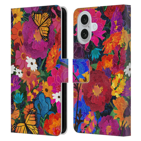 Suzan Lind Butterflies Flower Collage Leather Book Wallet Case Cover For Apple iPhone 16