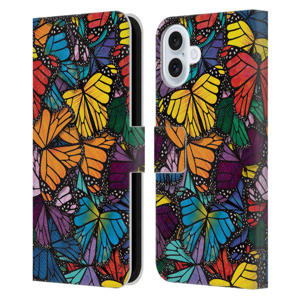Suzan Lind Butterflies Monarch Leather Book Wallet Case Cover For Apple iPhone 16 Plus